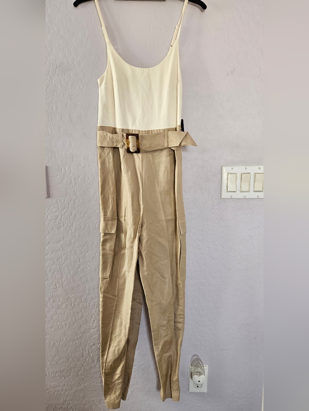 Express Two-Tone Cream & Tan Jumpsuit with Belt